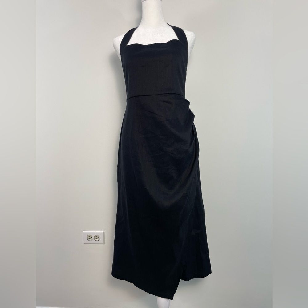 Modern Citizen Black Mira Linen Halter Midi Dress Size L NEW Quiet‎ Luxury